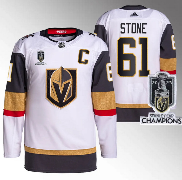 Men's Vegas Golden Knights #61 Mark Stone White 2023 Stanley Cup Champions Stitched Jersey